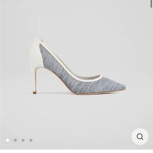 NEW LK BENNETT Meagan Blue Linen and Cream
Leather Pointed Toe Courts